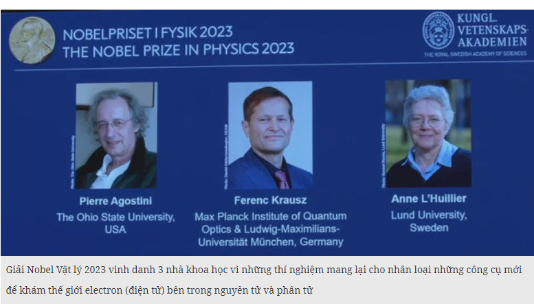 Giải Nobel Vật lý 2023 tôn vinh nghiên cứu về thế giới electron